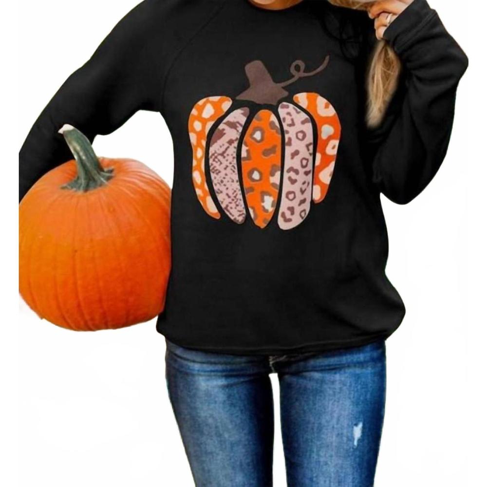 NEW LILY CLOTHING halloween pumpkin printing shirt in black